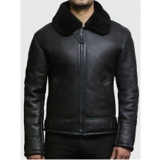 Mens Black B3 Real Shearling Sheepskin Leather Jacket